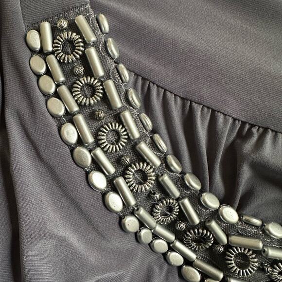 NEW Tiana B Cocktail Dress Embellished Grey Silver Stones Stretch Jacket Overlay - Picture 4 of 10